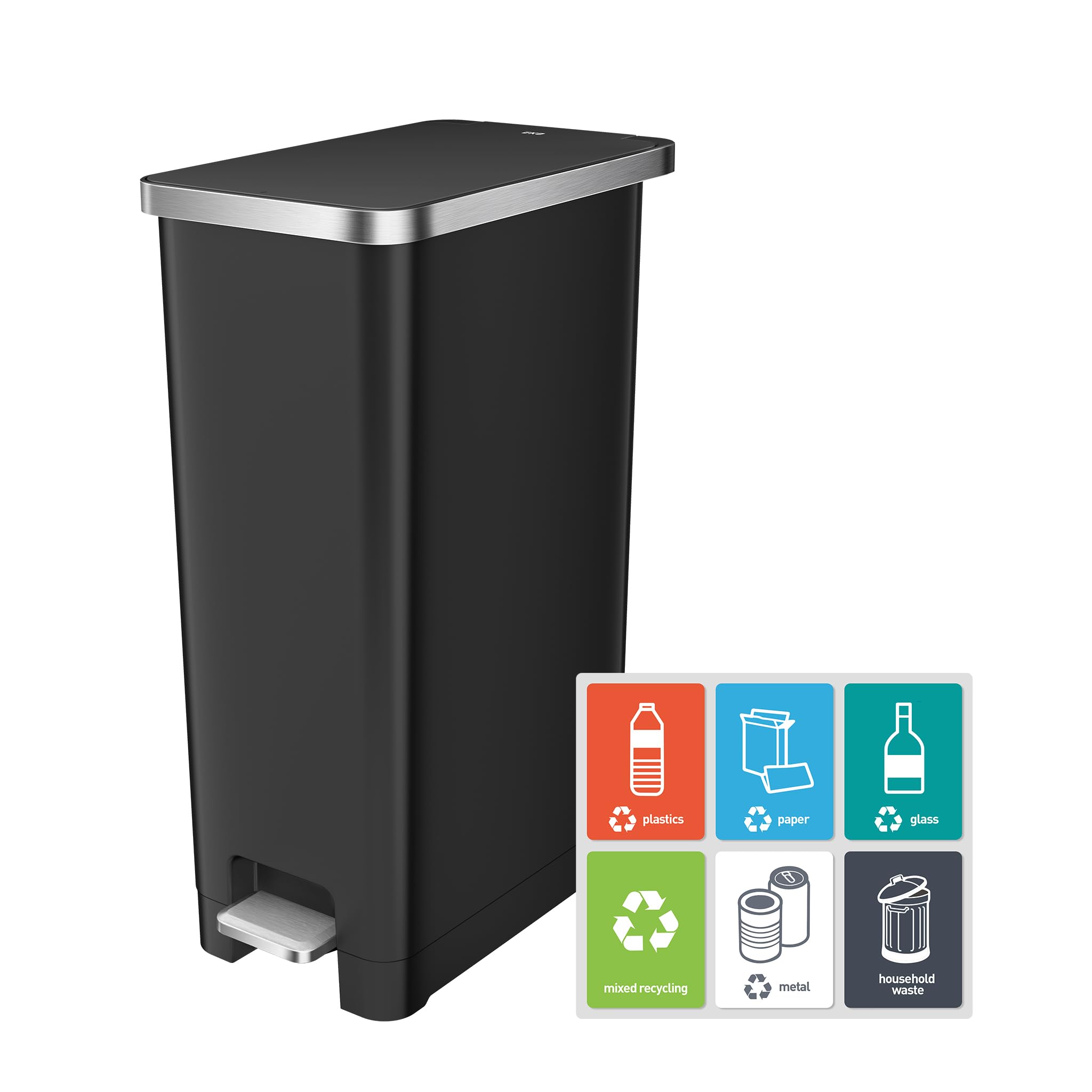 EKO Hana Slim 30L Kitchen Bin, Pedal Rubbish Bin with Soft Close and Stay-Open L