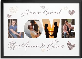 Pictalia - Personalised Love Photo Frame, Couple Gift, Couple Photo Frame, Personalized Wedding Gift, Valentine's Day, Woman, Girlfriend, Valentine's Day, Men, Boyfriend, Customisable Text
