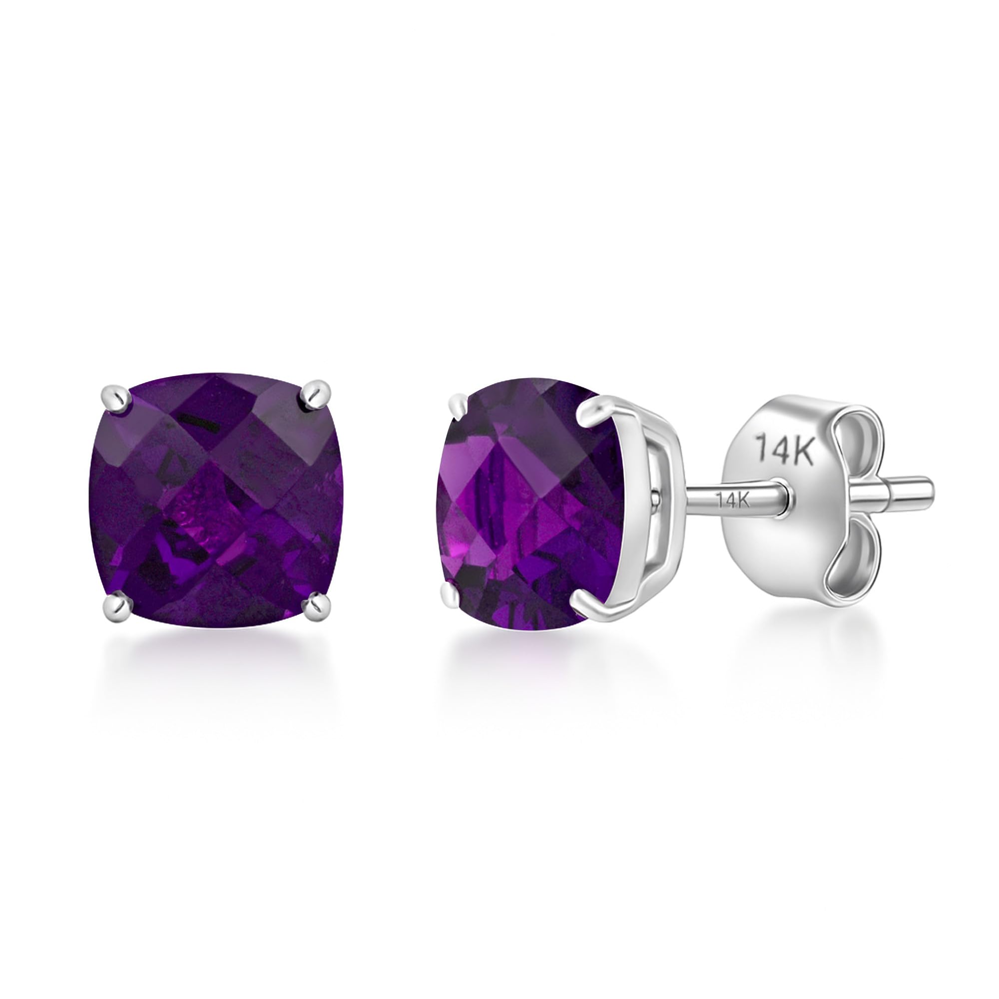 MAX + STONE 14k Gold 6MM Cushion Cut Stud Gemstone Earrings | Hypoallergenic Sol