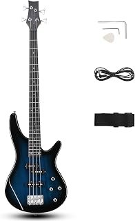Ktaxon 4 String Electric Bass Guitar, Full Size Bass Guitar Kit(Lake Blue) | Standard Right-Handed Bass Guitar Beginner Kit with Cable and Wrench Tool for Beginners