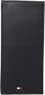 Tommy Hilfiger Leather Secretary Wallet - Slim Long Multipurpose Versatile Vertical Bifold Checkbook Cover, Black, Black