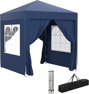 Outsunny 2 x 2 m Garden Pop Up Gazebo with Sidewalls Water Resistant Blue | Wedding Party Tent Marquee, Awning Canopy, Windows, Carry Bag