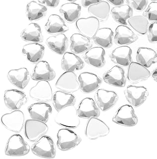 Generic 100pcs 8mm Flat Back Plastic Heart Acrylic Rhinestone Crystals for DIY Craft Beads Face Painting Costume Jewelry Making (White)
