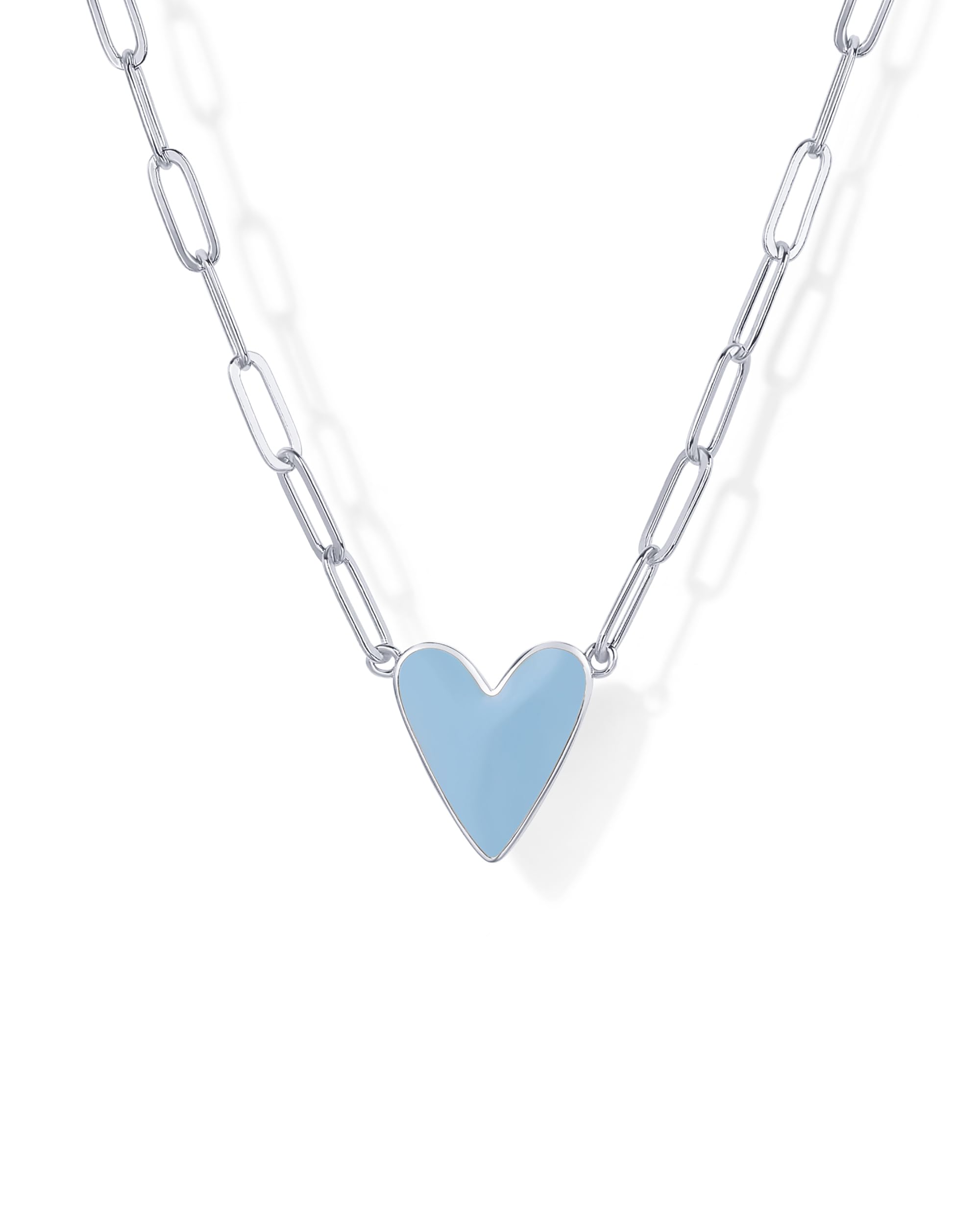 PAVOI 14K Gold Plated Heart Enamel Pendant Necklace for Women | Love Paperclip C