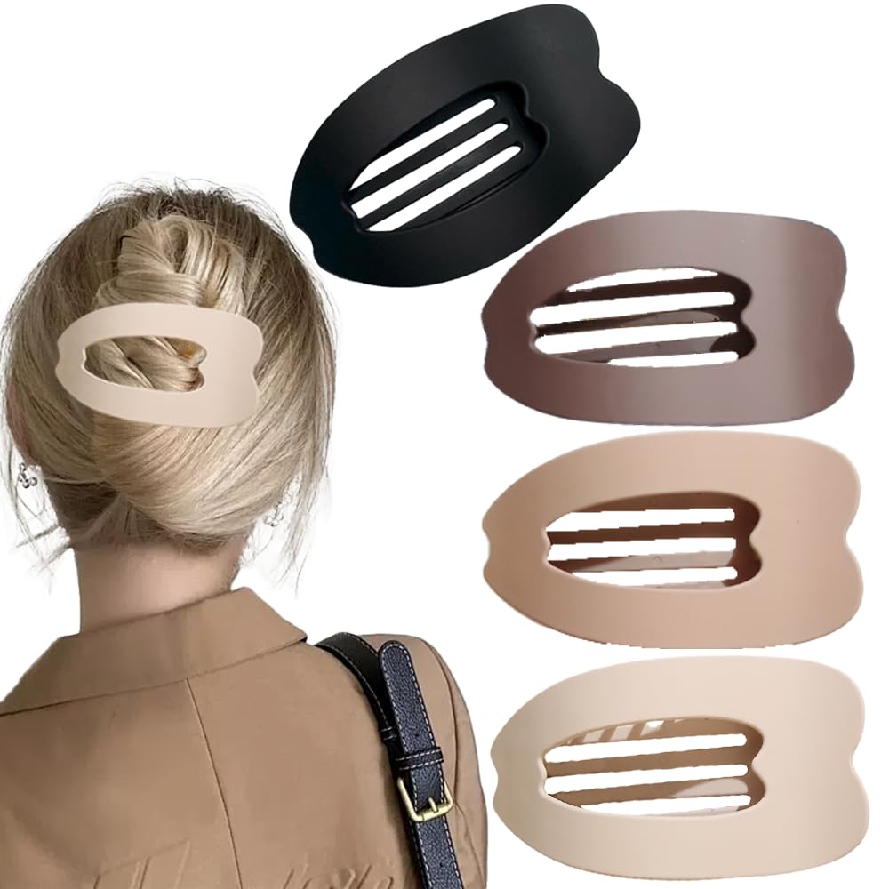 4 Pcs Flat Hair Clips for Women Matte Flat Claw Clips Strong Styling Large Hair 