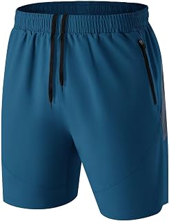 HMIYA Mens Running Shorts Sport Gym Breathable Zip Pockets