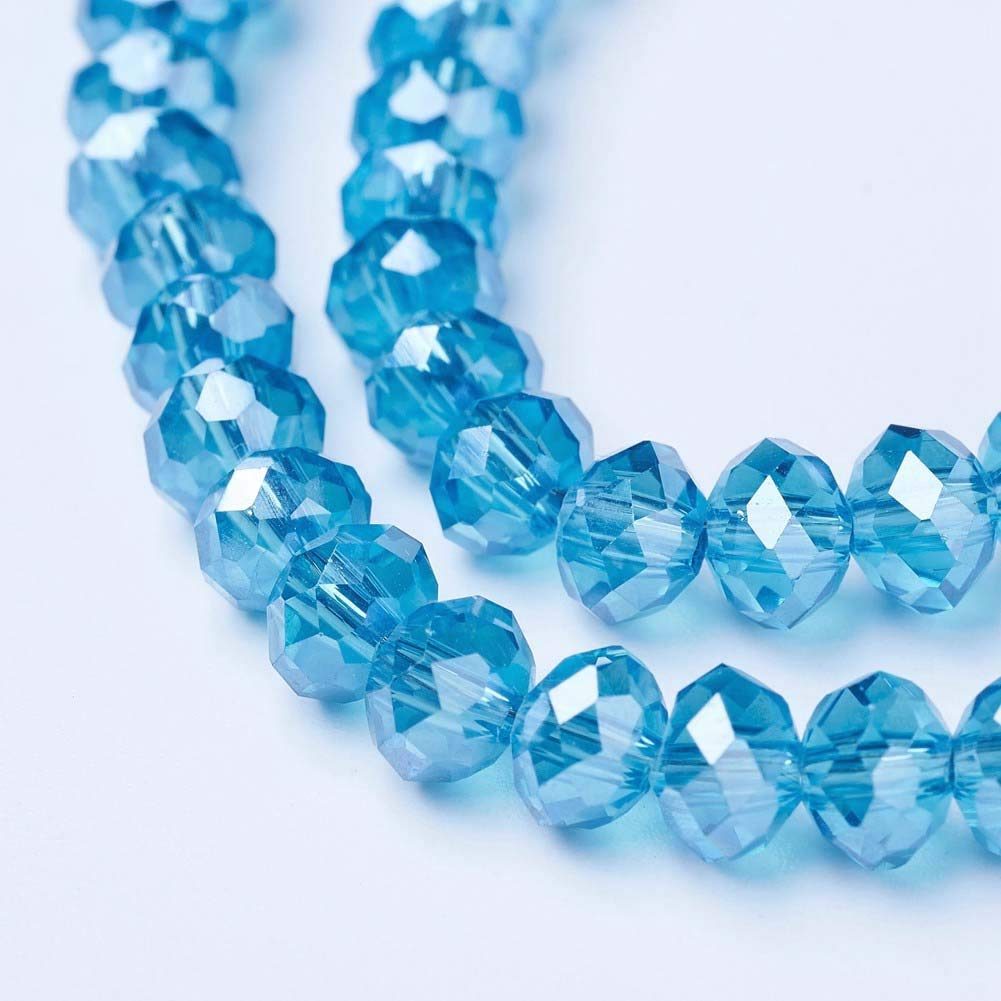 10 Strands Clear Electroplated Glass Beads Dark Sky Blue Faceted Crystal Beads S