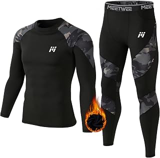 MEETWEE Men's Thermal Underwear, Winter Breathable Thermal Underwear Set Long Thermal Shirt and Trousers Thermal Compression Suit for Men Skiing