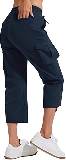 Pioneer Camp Women's Summer 3/4 Capri Pants Lightweight Hiking Casual Elastic Waist Outdoor Trousers with 6 Pockets