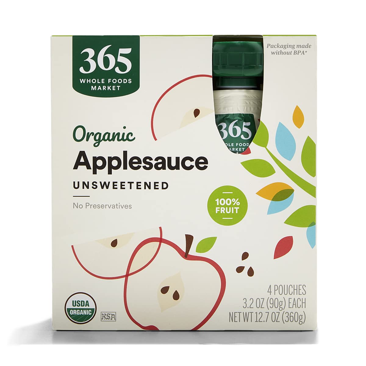 365 by Whole Foods Market, Organic Unsweetened Applesauce Pouches, 3.2 Ounce (Pa