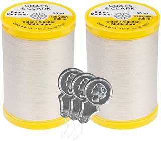 Coats & Clark Cotton All Purpose Sewing Thread 100% Mercerized Cotton 225 Yards Each Spool S970 2 Pack Bundle with 3 Bella's Crafts Needle Threaders (Natural)