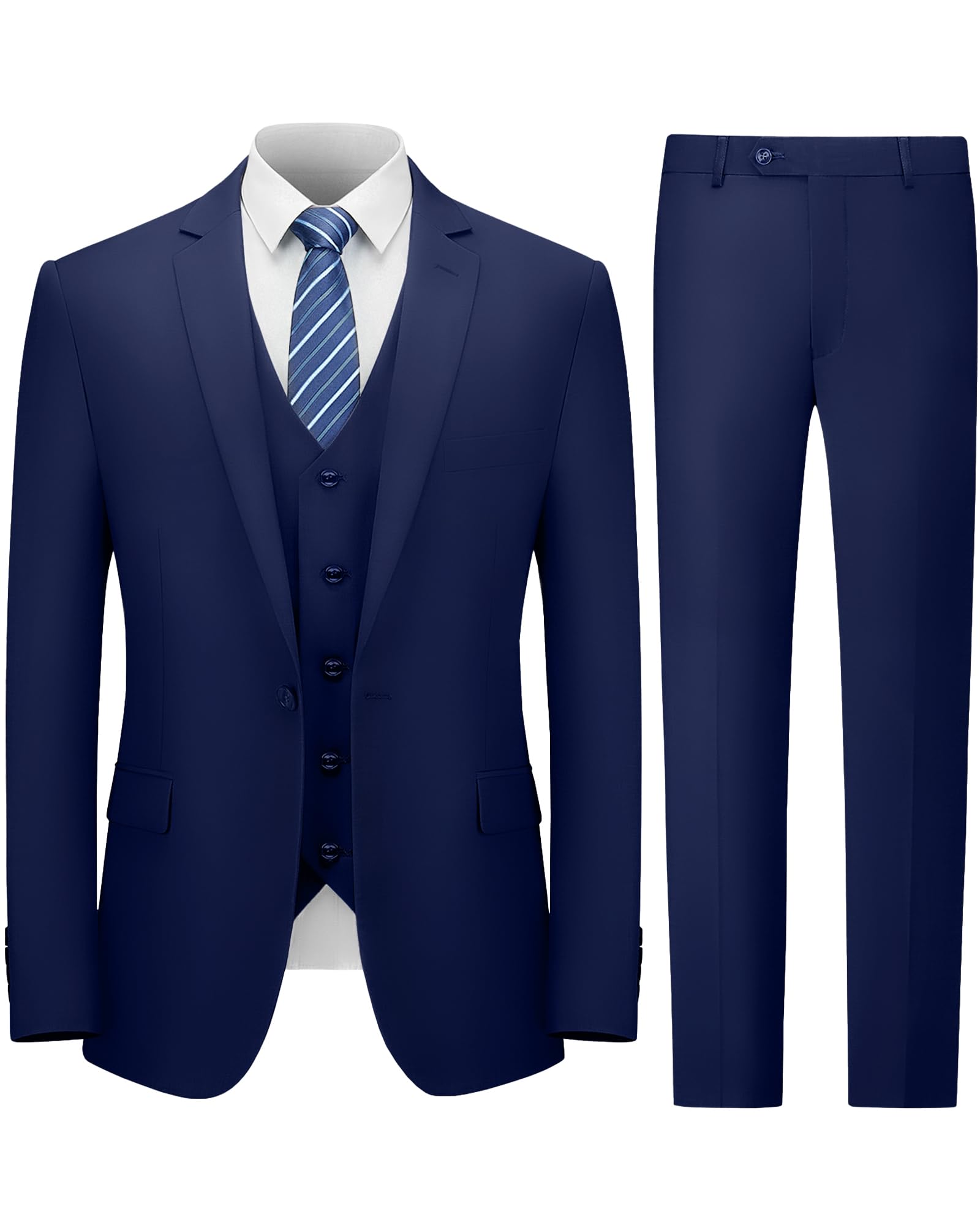 Cooper & Nelson Men's Suit Slim Fit, 3 Piece Suits for Men, One Button Solid Jac