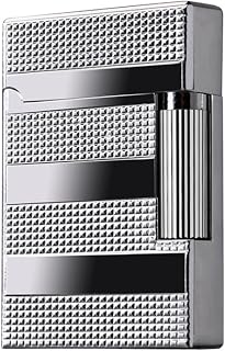 (Without butane) Luxury Metal Flint Butane Lighter, Textured Pattern, Silver Chrome Finish