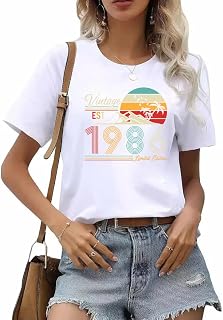 40th Birthday Shirts for Women Vintage 1986 Birthday Party Gift Tshirt Casual Short Sleeve 40 Bday Tee Top