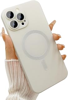 ankofave Magnetic for iPhone 15 Pro Phone Case for Women, Matte Luxury Soft Metallic Luster Design with Camera Lens Protector, Compatible with Magsafe Case for iPhone 15 Pro 6.1"-White