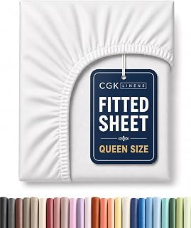 Queen Fitted Sheet - Single Fitted Sheet Only - 8-16" Deep Pockets - White | Bottom Fitted Sheet Only w/ 8-16 Inch Deep Pockets, Ultra-Soft, Breathable & Wrinkle Free, Easy-Care, Fade & Shrink Resistant