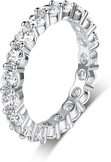 MDFUN Engagement Rings for women Men 18K White/Yellow Gold Plated Round Cut Cubic Zirconia All-Around Eternity Wedding Band