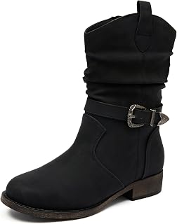 Veittes Women's Mid-Calf Low Heel Western Boots