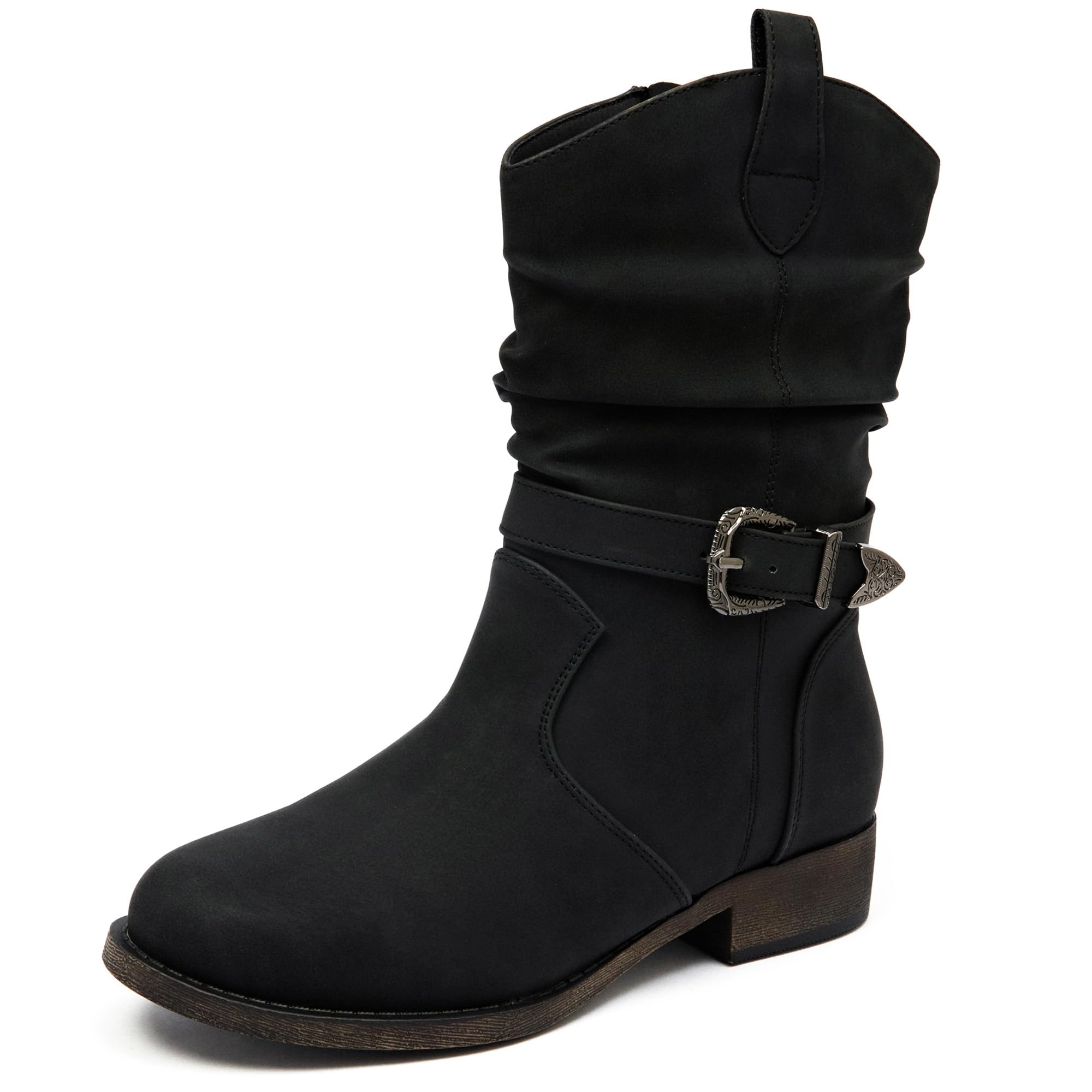 Veittes Women's Mid-Calf Low Heel Western Boots