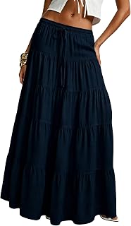 Women's Boho Maxi Skirt Ruffle Flowy Low Rise A Line Beach Long Skirts