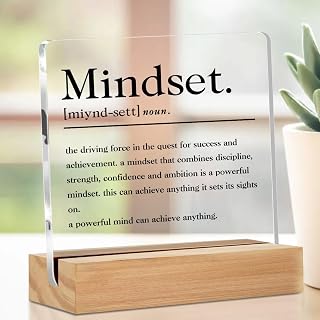 Inspirational Noun Mindset Acrylic Sign, Motivational Clear Decorative Sign with Stand, Gifts for Women Men Businessmen Coworkers Self Improvement