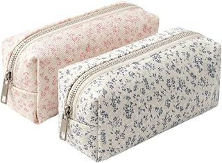 2pcs Pencil Case for Girls, Large Capacity Pencil Cases Flowers, Cute Pencil Pouch, Personalised Big Oencil Cases, Fabric Pencilcase Essentials School Supplies Stationery Organizer for Teenage Women