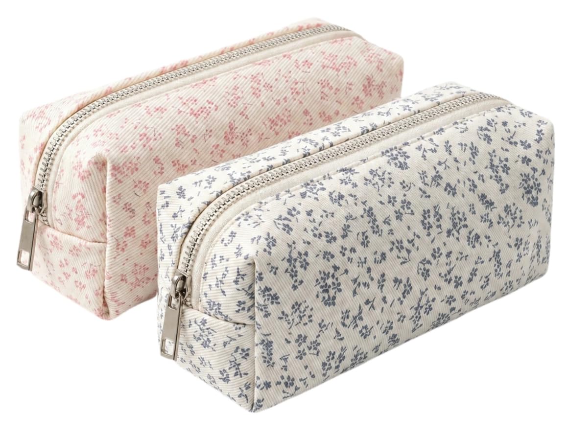 2pcs Pencil Case for Girls, Large Capacity Pencil Cases Flowers, Cute Pencil Pou
