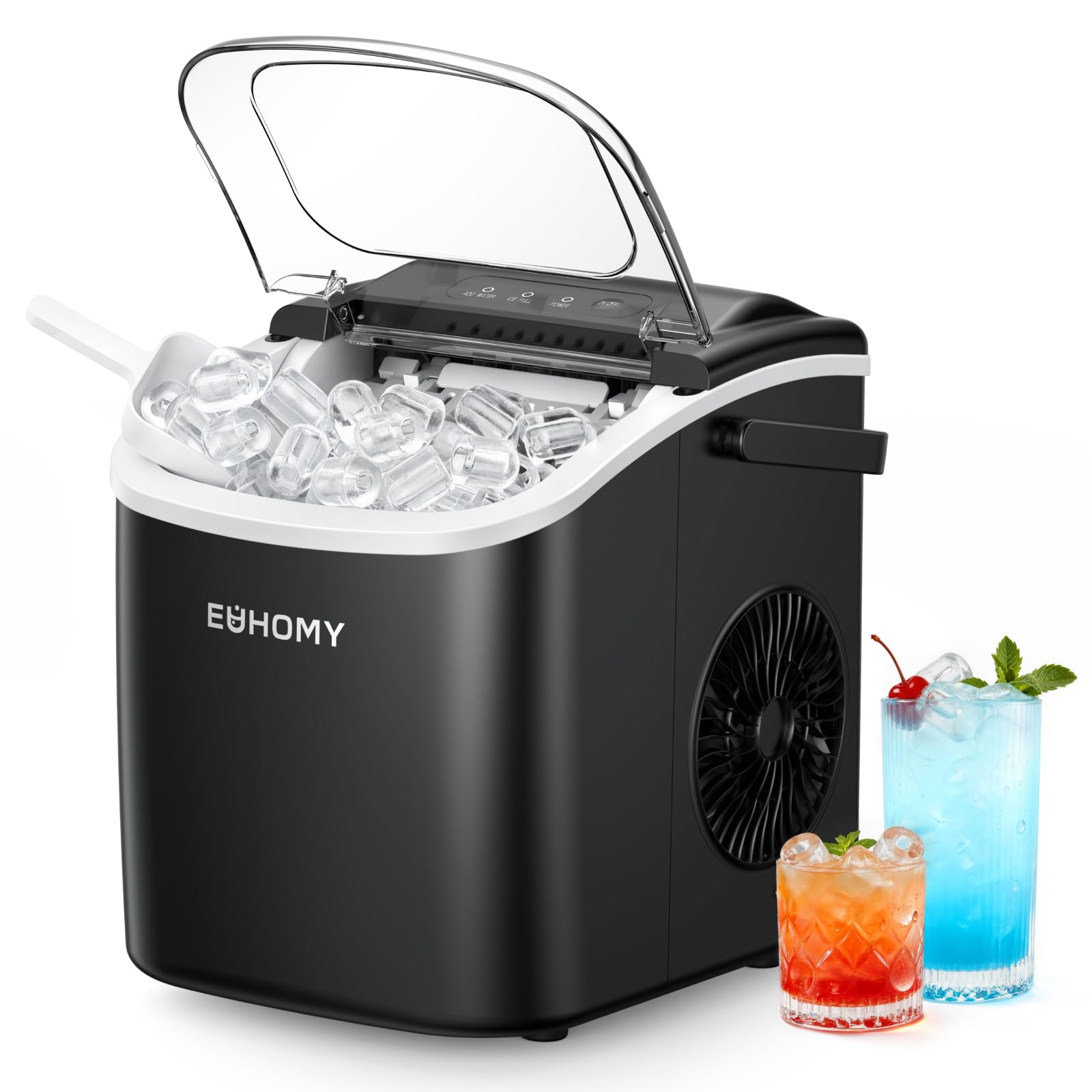 EUHOMY Countertop Ice Maker Machine with Handle, 26lbs in 24Hrs, 9 Ice Cubes Rea