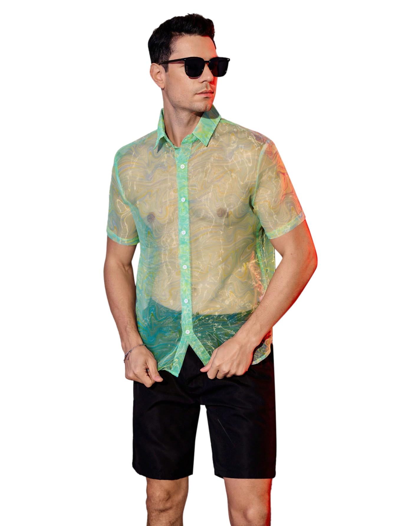 Mens Short Sleeve Button Down Club Shirt