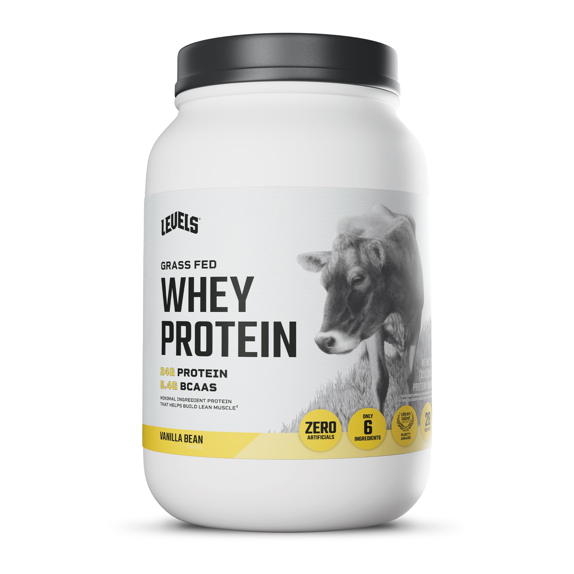 Levels Whey Protein Powder, No Artificial Ingredients, Vanilla Bean, 2LB | 24G o