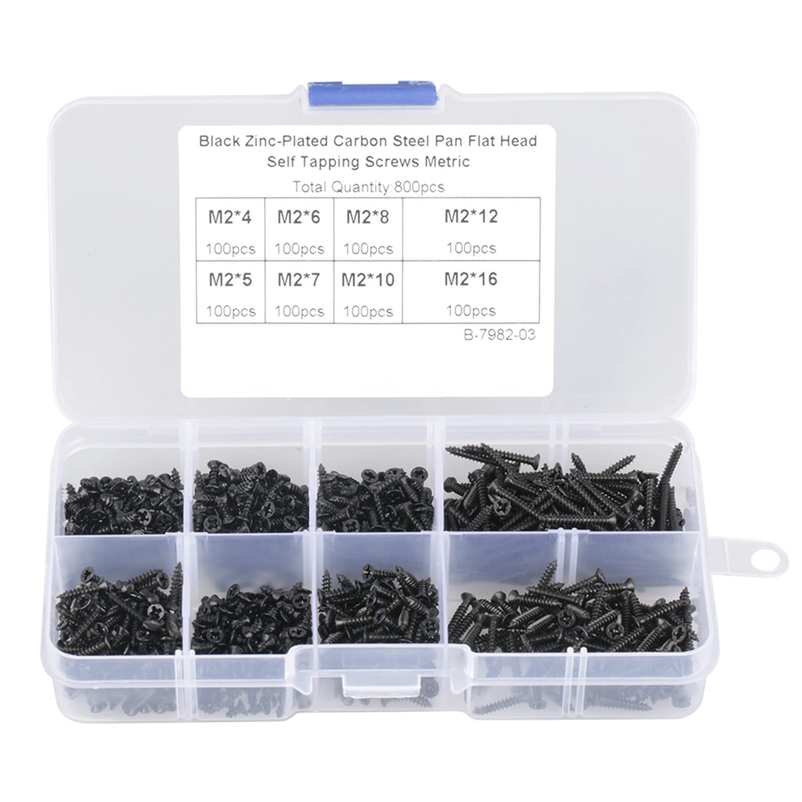 800pcs M2 Black Carbon Steel Countersunk Head Self Tapping Screws for Electronic