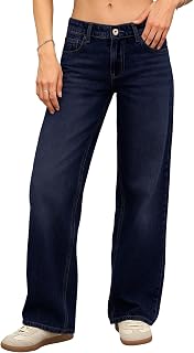 ELLEVEN Low Rise Baggy Jeans for Women, Straight Leg Denim Pants