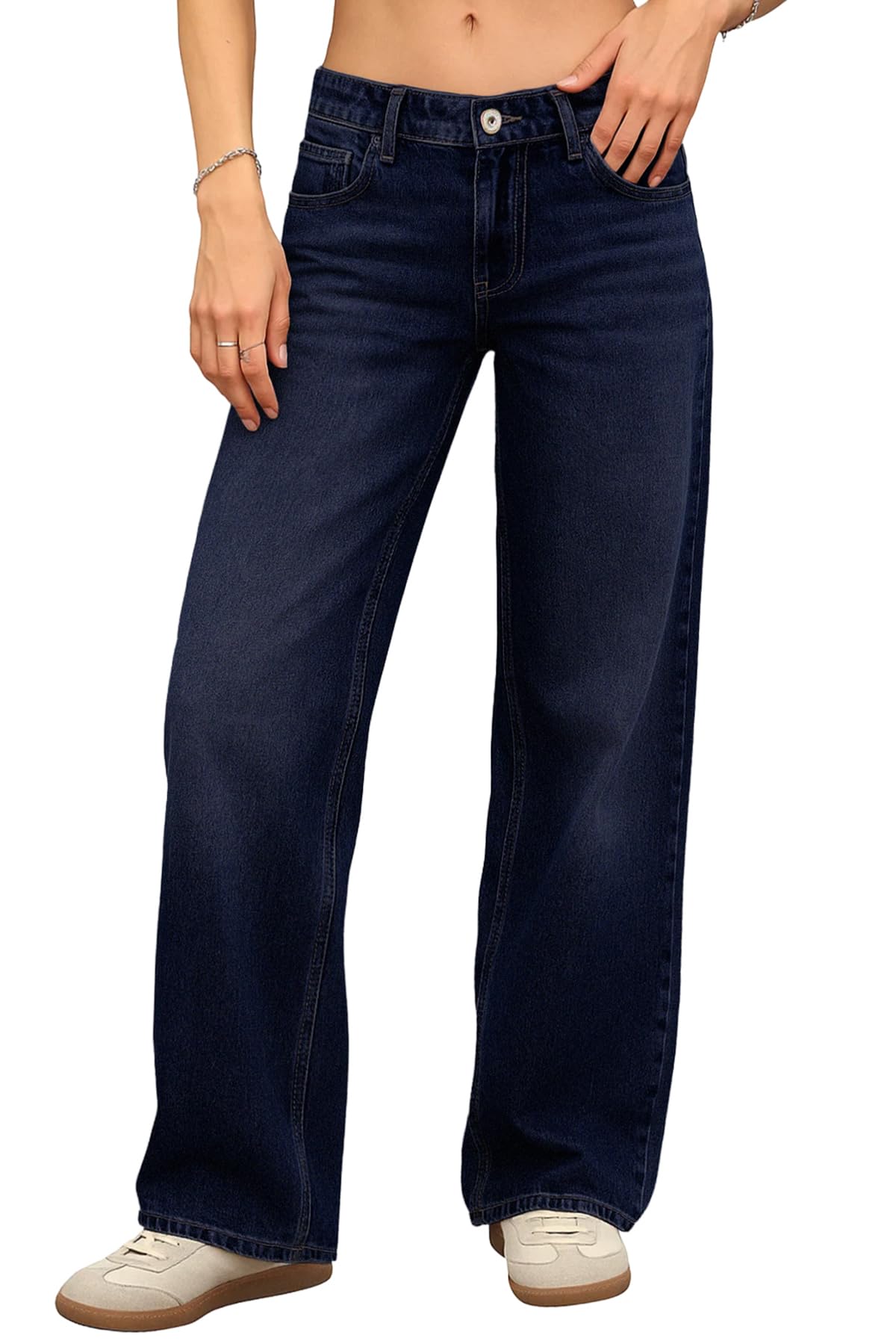 ELLEVEN Low Rise Baggy Jeans for Women, Straight Leg Denim Pants