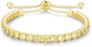 Cranmadia Sterling Silver Birthstone Tennis Bracelets for Women 4mm Tennis Bolo Bracelet Fashion Jewelry Birthday Gifts for Women Wife Mom Her | Adjustable Size 9"