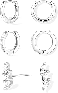 Inerney 14K Gold Plated Huggie Hoop Earrings for Women, Small Sterling Silver Earring Set Hypoallergenic Cartilage Helix Stacks, Mini Dainty Cute Trendy Birthstone Jewelry Gift for Multiple Piercings