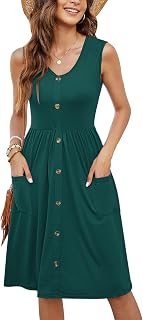 MOLERANI Women Summer Sleeveless V-Neck Midi Dress with Pockets