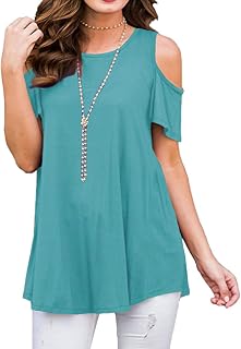 Afibi Womens Cold Shoulder 3/4 Sleeve Swing Tunic Tops for Leggings