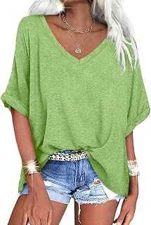 UNCLECAT Women's V Neck Oversized T-Shirts Summer Short Sleeve Shirts Loose Casual Tops Tee