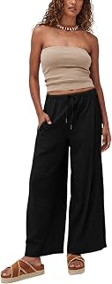 Faleave Women's Linen Palazzo Pants Summer Wide Leg High Waist Casual Lounge Pant Trousers with Pocket