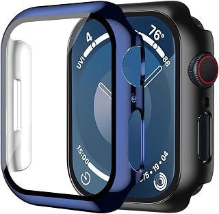 Smiling 2 Pack Case Built in Tempered Glass Screen Protector Compatible with Apple Watch Series 6/SE/Series 5/Series 4 40mm,Hard PC Case Overall Protective Cover-1 Blue +1 Black