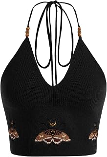 Verdusa Women's Y2k Halter Tops Embroidery Crop Top Western Cowgirl Shirts