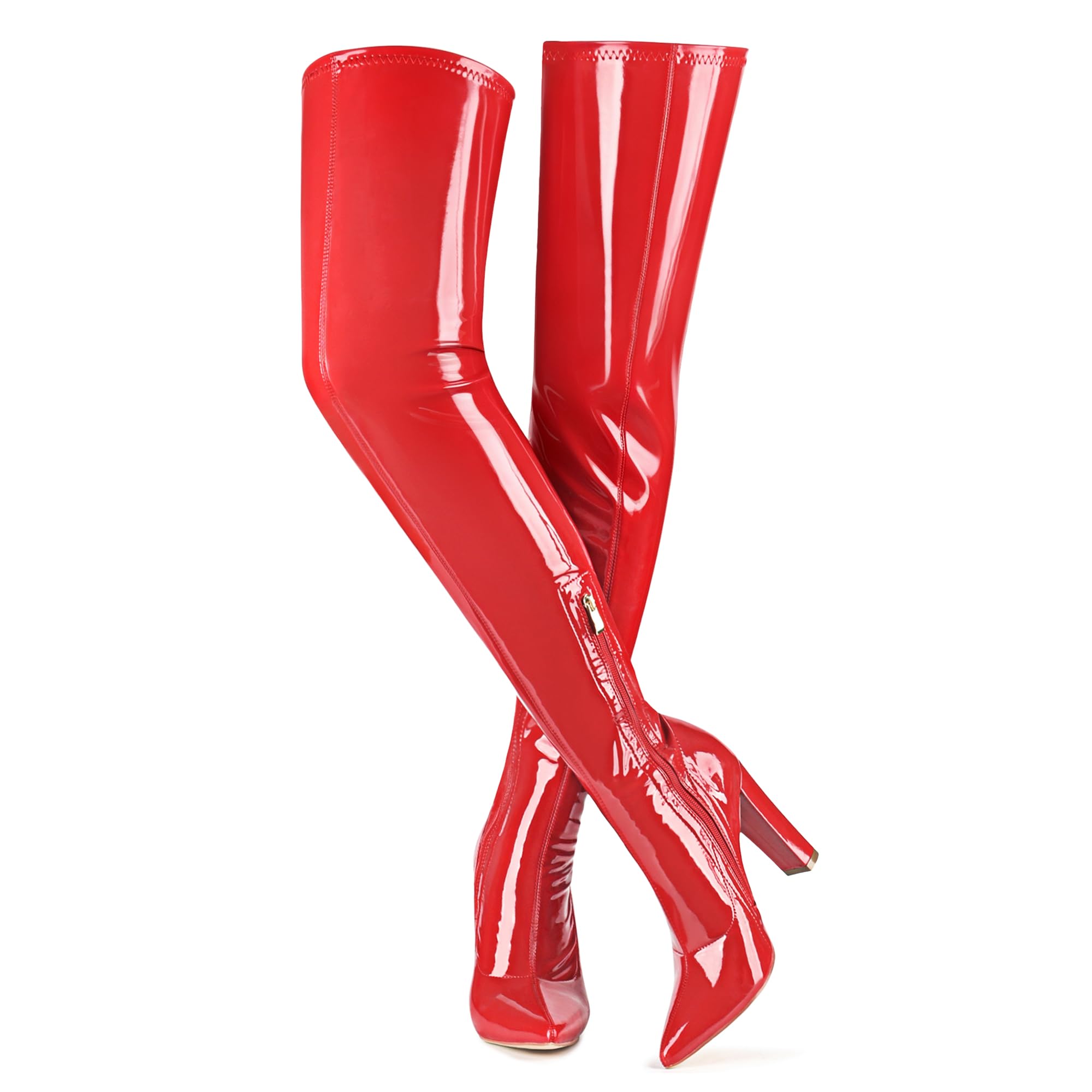 Women's Thigh High Boots Pointed Toe Chunky Heel Over-the-Knee