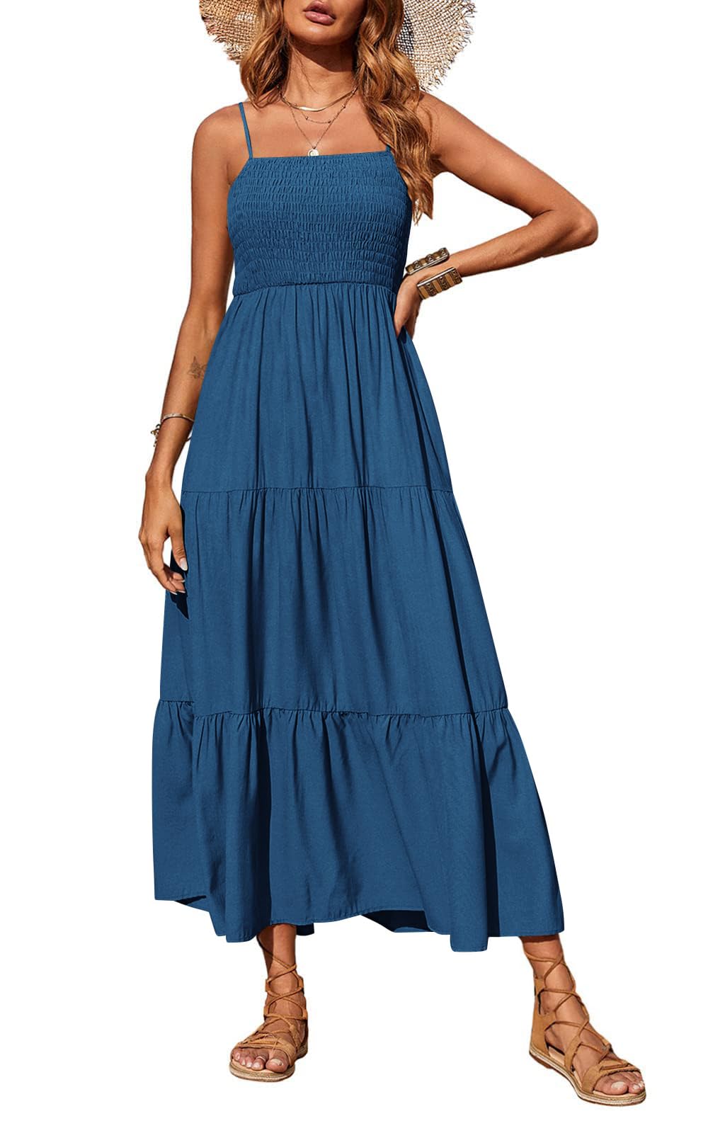 PRETTYGARDEN Women's Summer Long Dress Casual Boho Sleeveless Spaghetti Strap Sm
