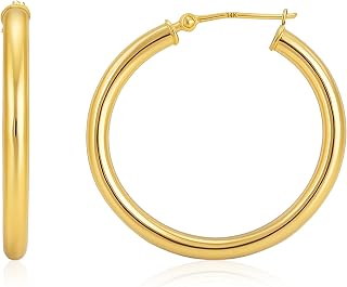 Solid 14k Gold Hoop Earrings for Women | 14k White Gold Hoop Earrings | 14k Real Gold Earrings with Click Tops | 1.2 Inch Large White Gold Earrings by MAX + STONE