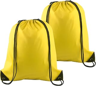 PLULON 2Pcs Drawstring Bags Bulk, Yellow Drawstring Backpack String Backpack Cinch Sack Sport Gym Backpack Bags for Yoga Traveling Outdoor Sports