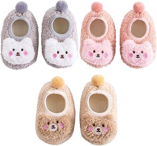 FedMois 3 Pairs Baby Boys Girls Non-Skid Indoor Fuzzy Slipper Shoes Socks Winter Warm