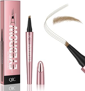 QIC eyebrow pen,4 Tip microblading eyebrow pen, 4 Fork waterproof brow pencil, create Natural Hair-Like Brows, light brown blonde eye brow pencil