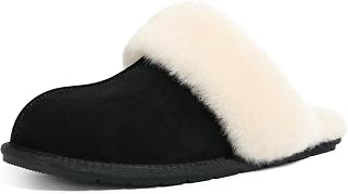KIDMI 100% Genuine Suede Slippers for Women Fuzzy Warm Scuff House Shoes