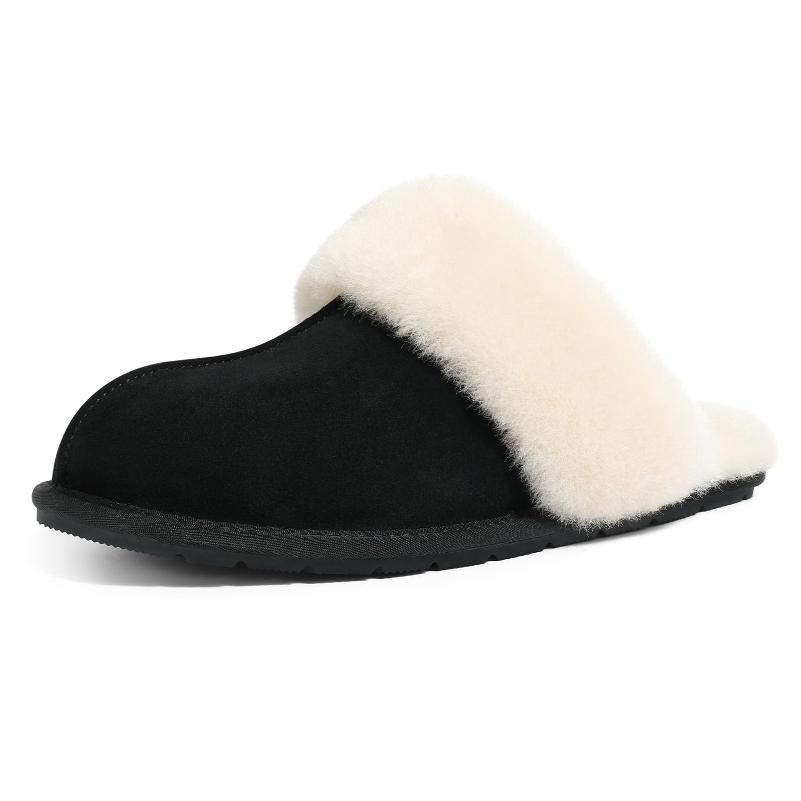 KIDMI 100% Genuine Suede Slippers for Women Fuzzy Warm Scuff House Shoes