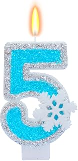 Blue Frozen Birthday Party Decorations, White Snowflake Number Candles 0-9, Kids Adults Birthday Anniversary Wedding Party Supplies, 2.87 inch Number 5 Cake Topper Decoration (Blue, Number 5)